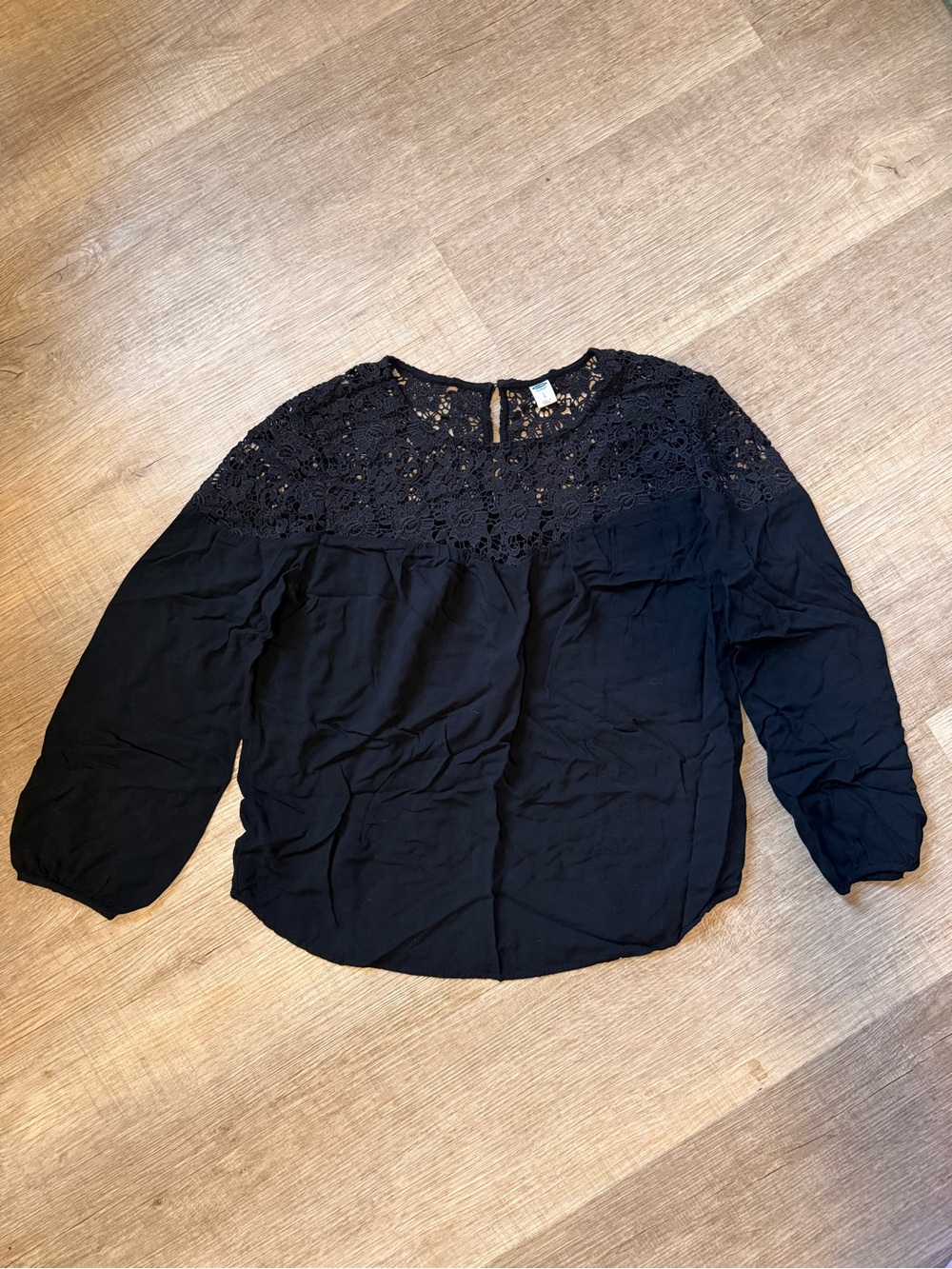 Old Navy Black Lace Long Sleeve Blouse Top Women’s Large Boho